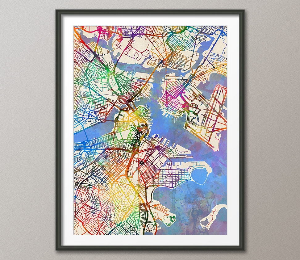 Boston Map Boston Massachusetts City Street Map Art Print | Etsy