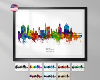 Durham Skyline North Carolina, Cityscape Art Print Poster YX (6603)