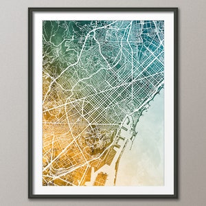 Barcelona Map, Catalunya Spain City Map, Watercolour Art Print (6437)
