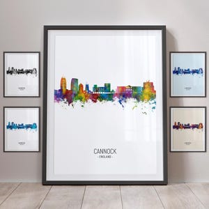 Póster con retrato artístico del horizonte de Cannock, paisaje urbano de Cannock, Inglaterra (30850)