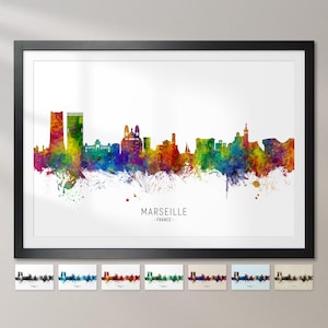 Marseille Skyline France, Cityscape Painting Art Print Poster CX (6787)