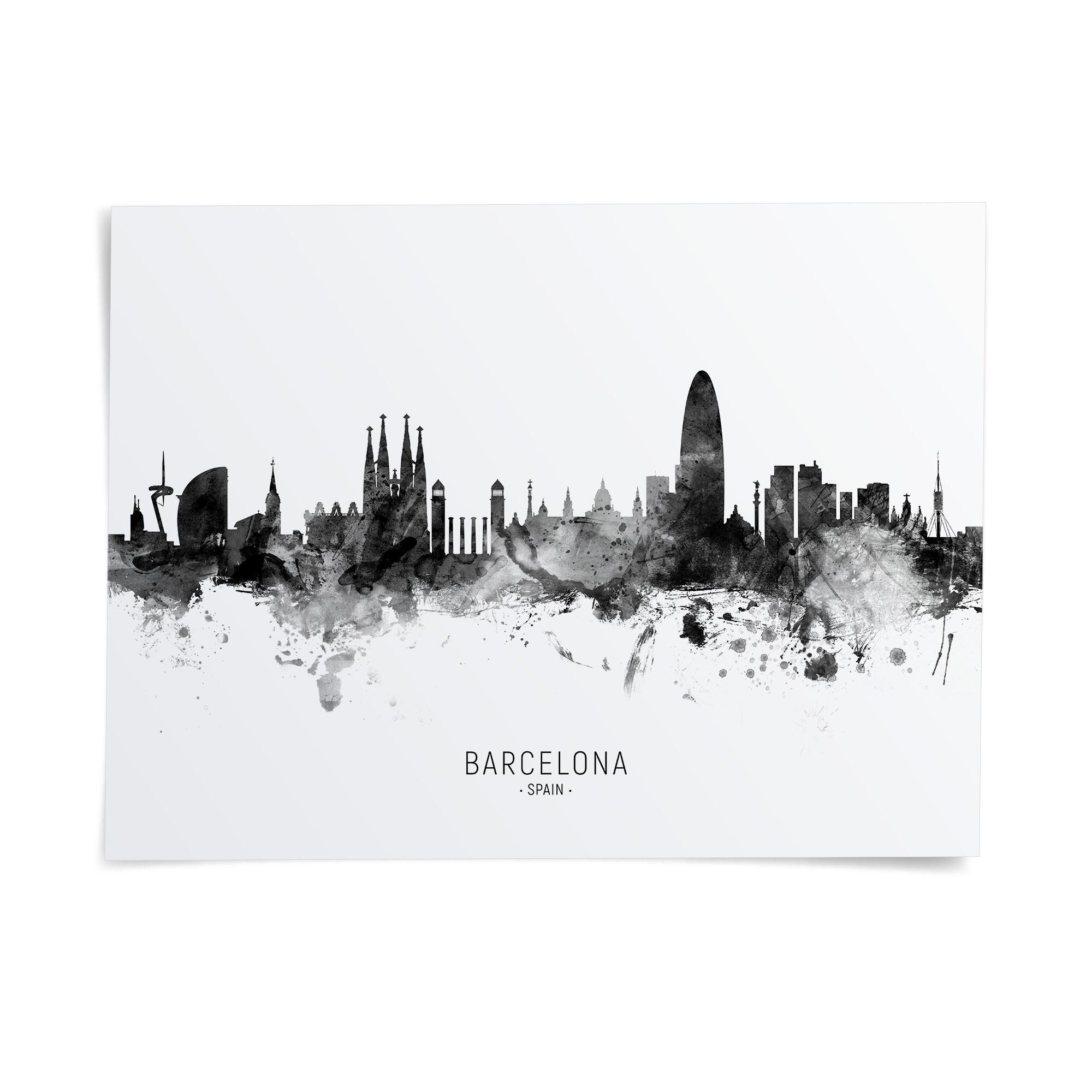 Barcelona Skyline Spain, Cityscape Art Print Poster HX (11996