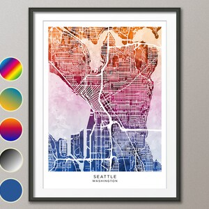 Seattle Karte, Washington Stadt Karte, Aquarell Kunstdruck Poster (31238)