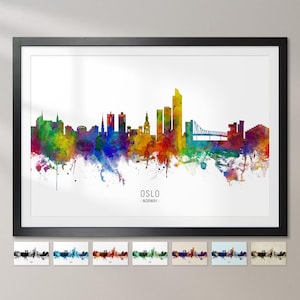Oslo Skyline Norway, Cityscape Painting Art Print Poster CX (6661)