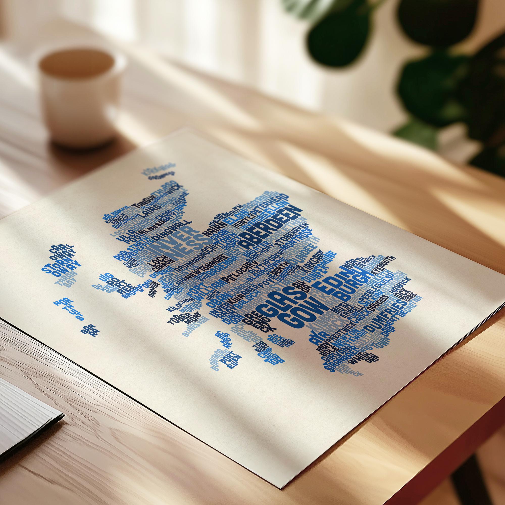 Scotland Names Lettering Scotland Typography Map, City and Town Names, Text Art Print Poster ...