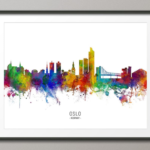 Oslo Skyline Norway, Cityscape Painting Art Print Poster CX (6661)