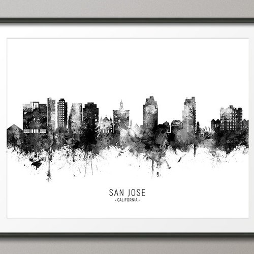 San Jose Skyline California Cityscape Painting Art Print Etsy