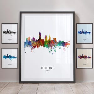 Cleveland Skyline, Cleveland Ohio Cityscape Art Print Poster Portrait PX (5002)