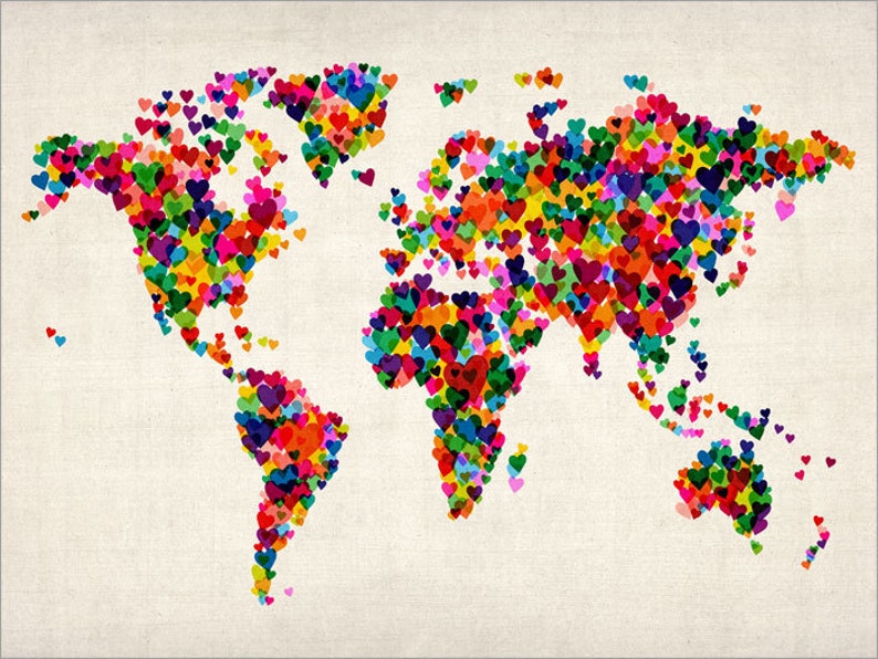 Love Hearts Map of the World Map, Art Print 775 image 2