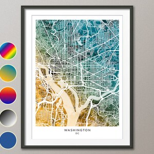 Carte de Washington, carte de la ville de DC, affiche d'impression d'art aquarelle (31239)