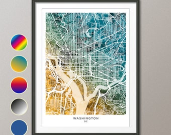 Washington Map, DC City Map, Watercolour Art Print Poster (31239)