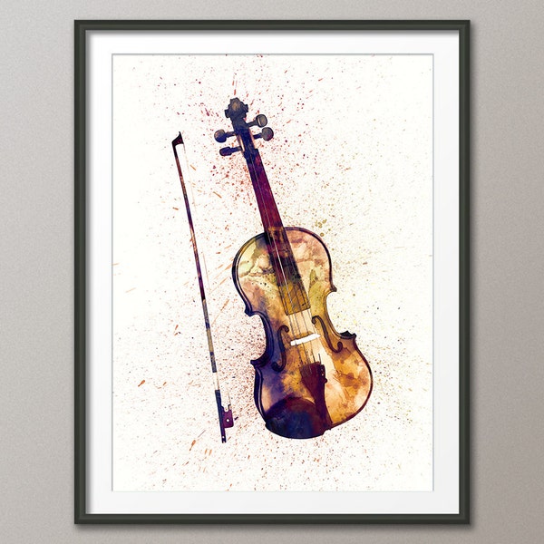 Violin Abstract Watercolor Music Instrument Art Print (1989)