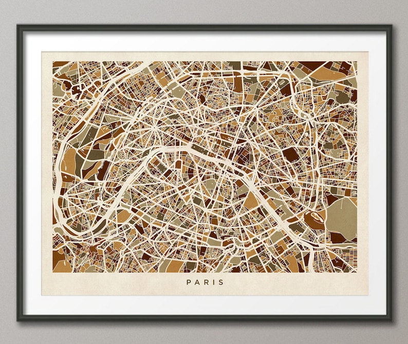 Paris France City Street Map Art Print 441 Etsy