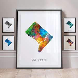 Carte de Washington DC, impression d'art aquarelle de l'État des États-Unis, affiche MX (31012)