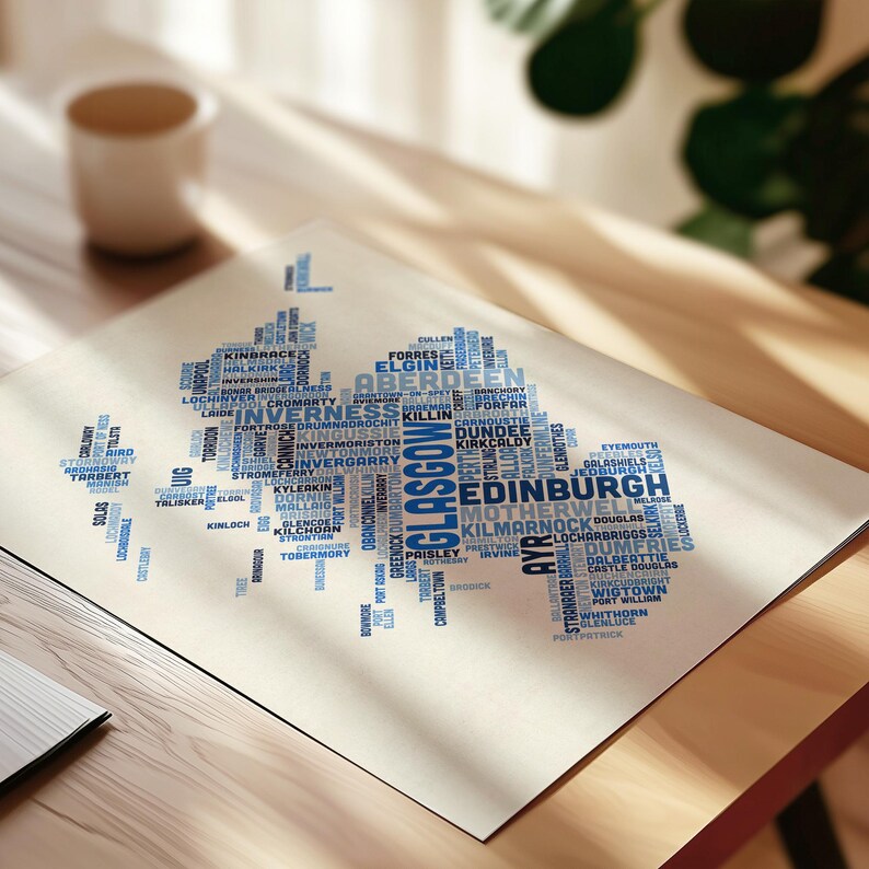 A word cloud depicting the cities of Glasgow and Edinburgh, with the cities' names written in various fonts and sizes.