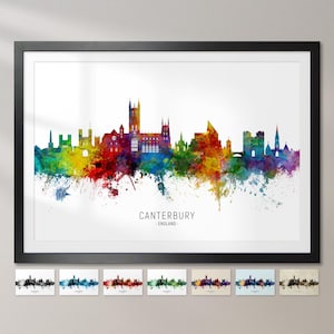 Canterbury Skyline England, Stadtansicht Gemälde Kunstdruck Poster CX (6615)