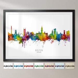 Bolton Skyline England, Stadtansicht Gemälde Kunstdruck Poster CX (15838)