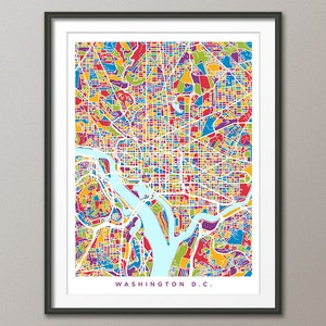 Carte de Washington DC, impression d'art de plan de rue de la ville (1570)