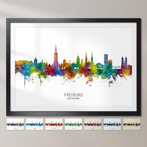 Freiburg Skyline Deutschland, stadsgezicht schilderij kunstafdruk poster CX (16520)