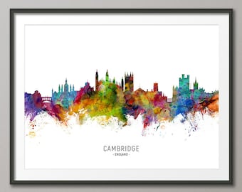 Cambridge Skyline England, Cityscape Painting Art Print Poster CX (6543)
