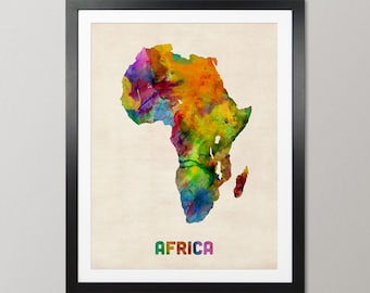 Africa Map, Watercolour Art Print Poster, Country Travel Wall Decor - JM (571)