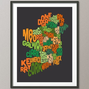 Irland Irland Irland Text, Landkarte, Art Print (274)