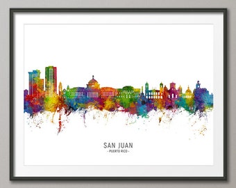 San Juan Skyline Puerto Rico, Cityscape Painting Art Print Poster CX (32057)