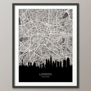 London England Skyline Map, Cityscape Art Print Poster (32266)