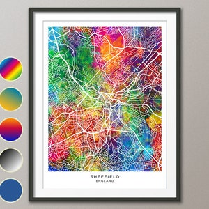 Sheffield Karte, England Stadt Karte, Aquarell Kunstdruck Poster (31788)