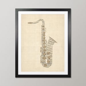Collage de partituras antiguas de saxofón, instrumento musical de saxofón, póster con impresión artística (2801)