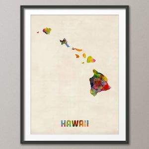 Hawaii Watercolor Map USA, Art Print JX (363)