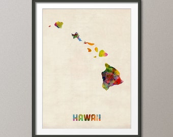 Hawaii Watercolor Map USA, Art Print (363)