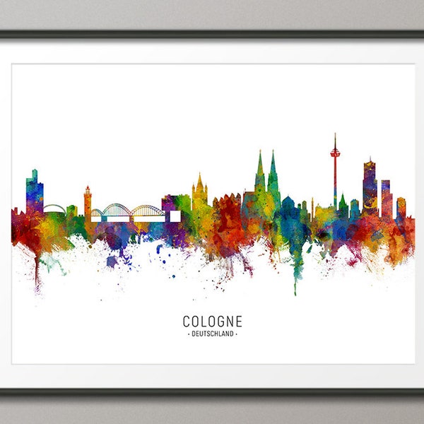 Cologne Skyline Deutschland, Cityscape Painting Art Print Poster CX (6494)