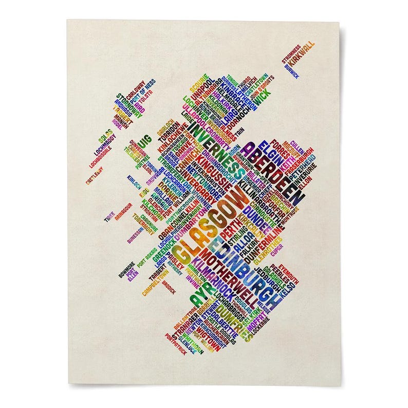 The image is a colorful, abstract representation of the United Kingdom, composed of various words and phrases in different colors and fonts, creating a visually striking and dynamic composition.