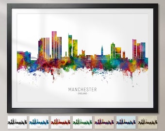 Manchester Skyline England, Cityscape Painting Art Print Poster CX (37783)