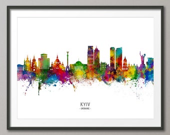 Kyiv Skyline Ukraine, Kiev Cityscape Painting Art Print Poster CX (27553)