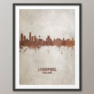 Liverpool Skyline England, Rust on Concrete Cityscape Art Print Poster (4606)