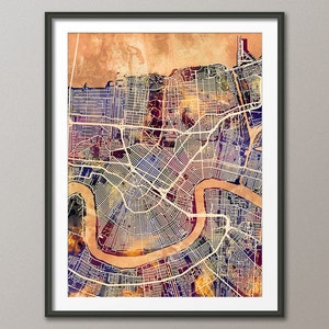 Kaart van New Orleans, stratenplan New Orleans Louisiana, kunstafdruk (1796)