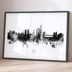 Oslo Skyline Norway, Cityscape Painting Art Print Poster BX (11595)