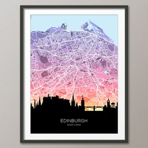 Carte d'horizon d'Édimbourg en Écosse, affiche imprimée paysage urbain (32276)