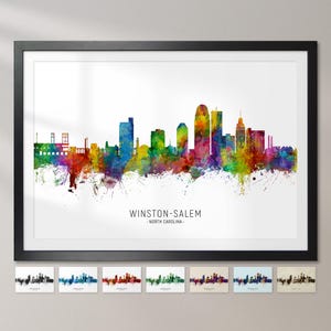 Winston-Salem Skyline North Carolina, Cityscape Painting Art Print Poster CX (16213)