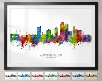 Winston-Salem Skyline North Carolina, plakat artystyczny z pejzażem miejskim CX (16213)