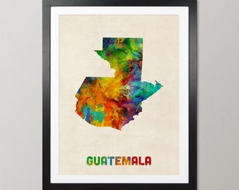 Guatemala Map, Watercolour Art Print Poster, Country Travel Wall Decor - JM (1333)