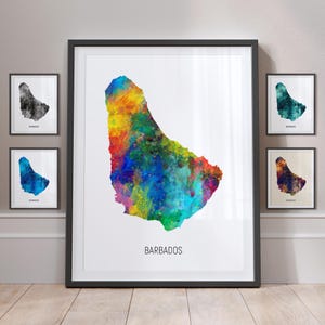 Póster con impresión artística de acuarela con mapa de Barbados MX (10780)