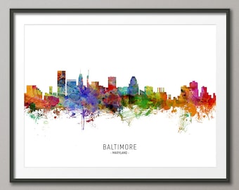 Baltimore Skyline Maryland, Cityscape Painting Art Print Poster CX (6577)