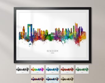 Benidorm Skyline Spain, Cityscape Art Print Poster KX (21584)