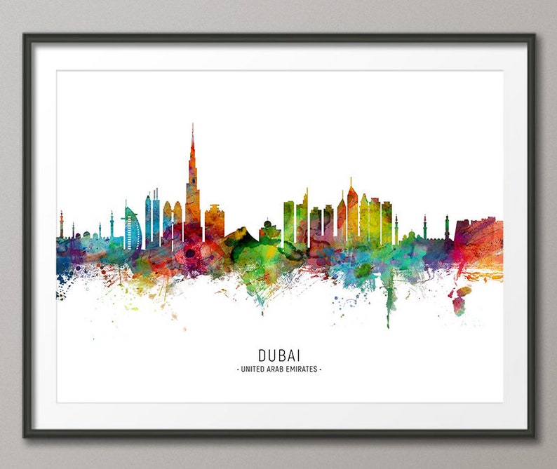 Dubai Skyline United Arab Emirates, Cityscape Painting Art Print Poster CX 6496 image 1