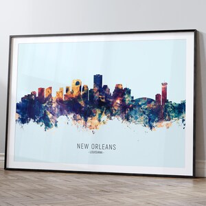 Skyline de la Nouvelle-Orléans en Louisiane, affiche d'impression d'art peinture paysage urbain HX (12153)