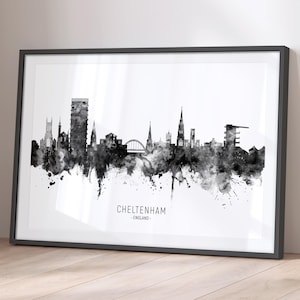 Cheltenham Skyline England, Cityscape Painting Art Print Poster BX (11538)