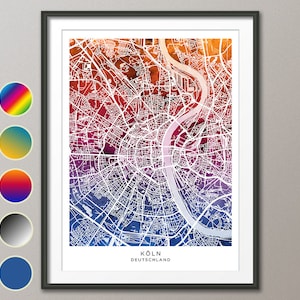 Cologne Map, Germany City Map, Watercolour Art Print Poster (31248)